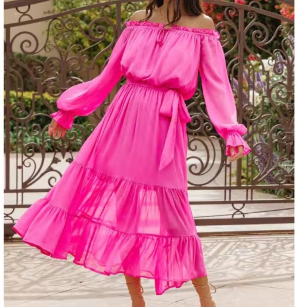 Vici Vibrant Pink‎ Off Shoulder Midi Dress - Picture 2 of 7